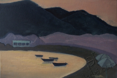 "Haraki. Sunset on the beach", July 2014, cardboard/oil, 30x40