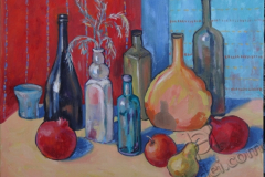 "Still Life with Bottles and Fruits", 2014, canvas/oil, 40x50
