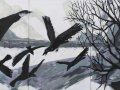 Black birds", 2019, canvas/acrylic, 210х100cm ( 3* 100x70)